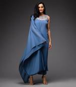 Cerulean blue draped kurta set