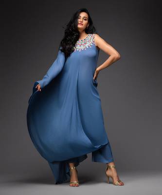 Cerulean blue draped kurta set 2