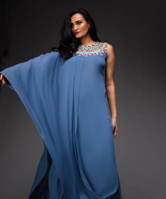 Cerulean blue draped kurta set 3