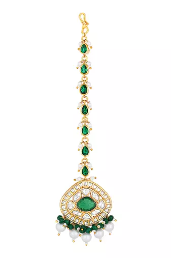 Green & gold kundan maangtikka