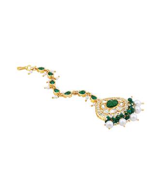 Green & gold kundan maangtikka 3