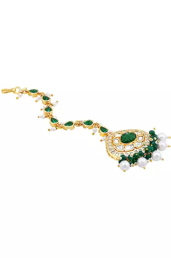 Green & gold kundan maangtikka