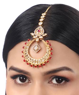 Red & gold kundan maangtikka 1