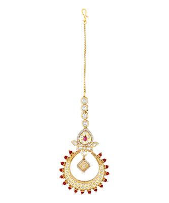 Red & gold kundan maangtikka 2