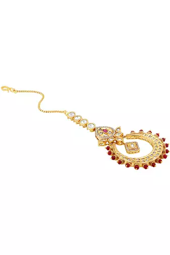Red & gold kundan maangtikka