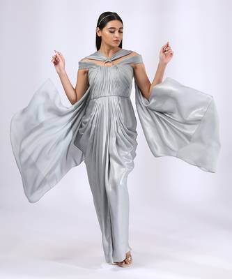 Metallic grey pre draped gown 1