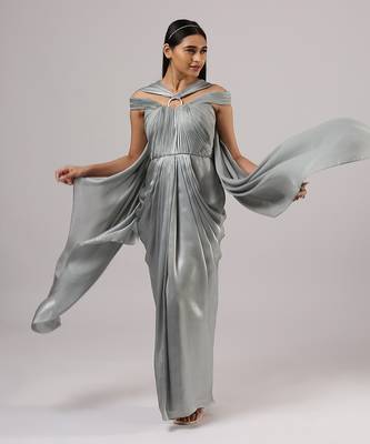 Metallic grey pre draped gown 2