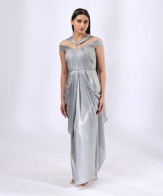 Metallic grey pre draped gown 3