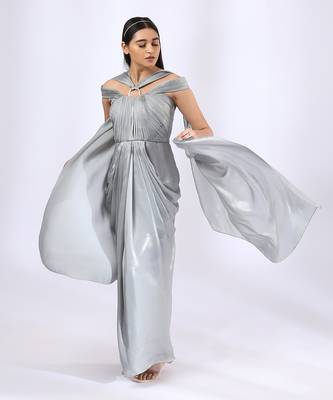 Metallic grey pre draped gown 5