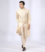 Beige embroidered sherwani with pant