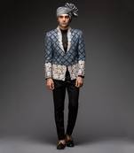 Charcoal black embroidred jacket set