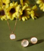 Aquastreet minimal white charm stone chain pendant with luminous stud earrings gold plated alloy for girls and women