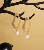 Aquastreet  golden geometric design earrings with pearl drop earrings gold plated alloy for girls and women