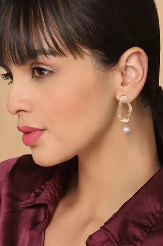Aquastreet  golden geometric design earrings with pearl drop earrings gold plated alloy for girls and women