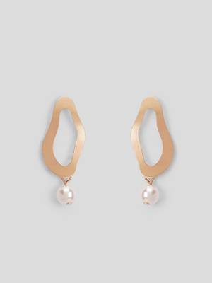 Aquastreet  golden geometric design earrings with pearl drop earrings gold plated alloy for girls and women 3