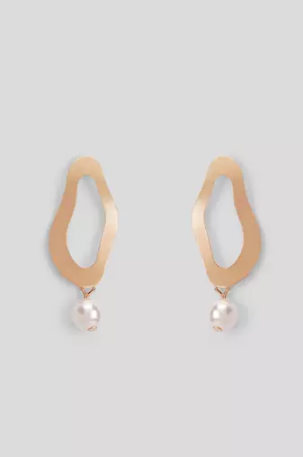 Aquastreet  golden geometric design earrings with pearl drop earrings gold plated alloy for girls and women