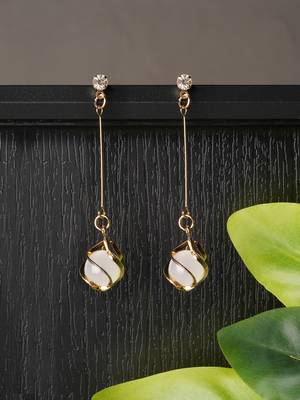 Aquastreet luminous stone drop dangle earrings  gold plated alloy for girls and women 1