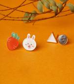 Aquastreet quirky tiny bunny rabbit and carrot and mismatch geometric shapes earrings for girl and women (set of 2)