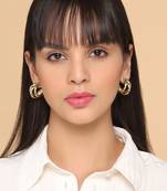 Aquastreet eternally stylish gold plated three lined half hoop alloy earrings for girls and women