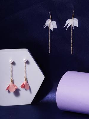 Aquastreet spring flowers pink & white drop tassel earrings combo gold plated alloy for girls and women 1