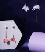 Aquastreet spring flowers pink & white drop tassel earrings combo gold plated alloy for girls and women