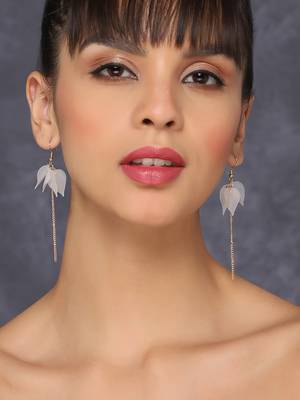 Aquastreet spring flowers pink & white drop tassel earrings combo gold plated alloy for girls and women 2