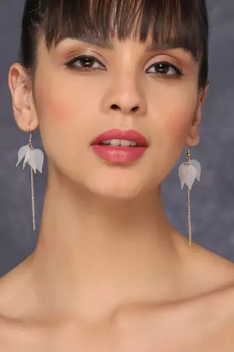 Aquastreet spring flowers pink & white drop tassel earrings combo gold plated alloy for girls and women
