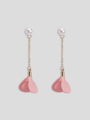 Aquastreet spring flowers pink & white drop tassel earrings combo gold plated alloy for girls and women 4