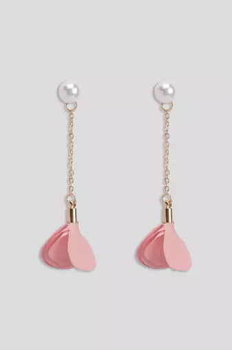 Aquastreet spring flowers pink & white drop tassel earrings combo gold plated alloy for girls and women