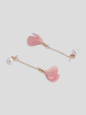 Aquastreet spring flowers pink & white drop tassel earrings combo gold plated alloy for girls and women 5