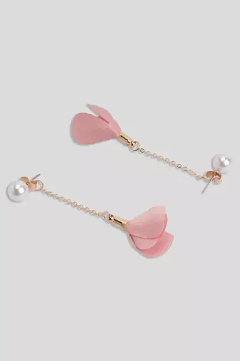Aquastreet spring flowers pink & white drop tassel earrings combo gold plated alloy for girls and women