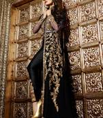 Black Georgette Gold Embroidered Semi Stitched Front Cut Anarkali Salwar Suit