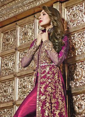 Pink Embroidered Georgette  Anarkali Suit Free size full stitched Up To 42" Size 1