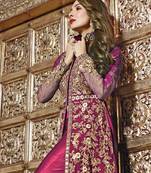 Pink Embroidered Georgette  Anarkali Suit Free size full stitched Up To 42" Size