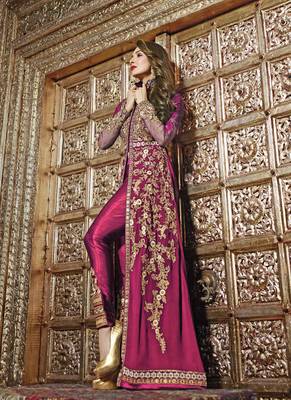Pink Embroidered Georgette  Anarkali Suit Free size full stitched Up To 42" Size 2