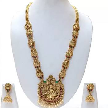 	Gold Plated Wedding Jewellery Pearl Long Haram Necklace Set For Women 1