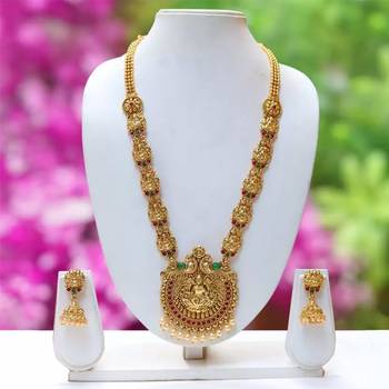 	Gold Plated Wedding Jewellery Pearl Long Haram Necklace Set For Women 2