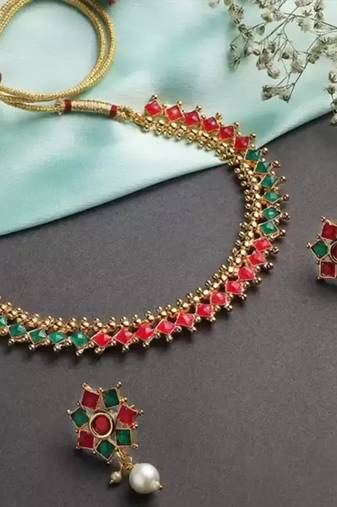 Fancy Colorful Choker Necklace Earrings Set for Women