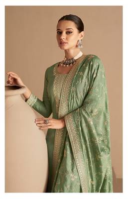 Olive green blend embroidery semi stitched suits 2