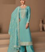 Light blue silk blend embroidery semi stitched suits