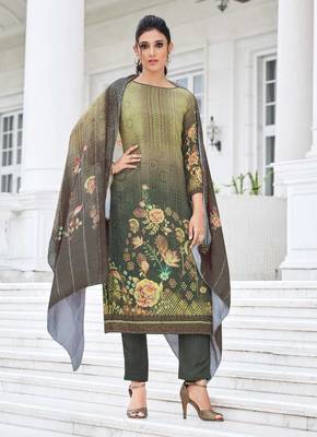 Green Embroidered Cotton Straight Suit Free size full stitched Up To 42" Size 1