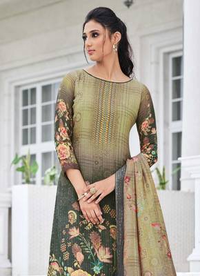Green Embroidered Cotton Straight Suit Free size full stitched Up To 42" Size 2