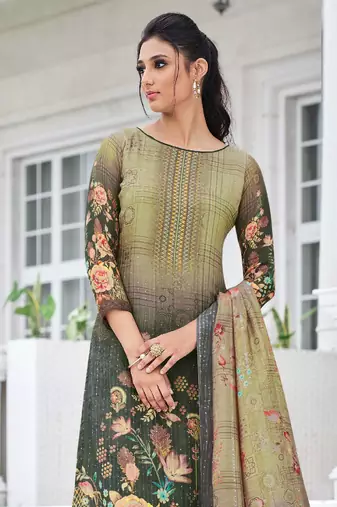 Green Embroidered Cotton Straight Suit Free size full stitched Up To 42" Size