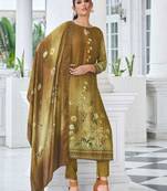 Olive Green Embroidered Cotton Straight Suit Free size full stitched Up To 42" Size