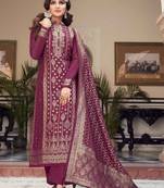 Purple Embroidered Jacquard Semi-Stitched Straight Suit Up To 42" Size