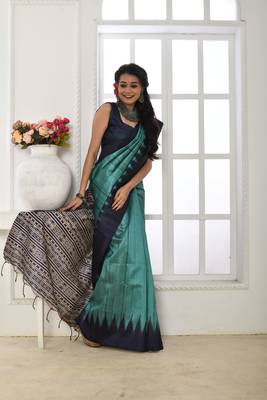 TEAL BEAUTIFUL LINEAN COTTON TREANDY SAREE 2