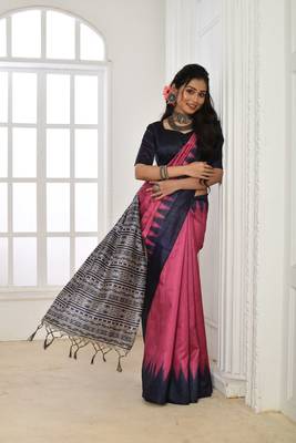 PINK BEAUTIFUL LINEAN COTTON TREANDY SAREE 2