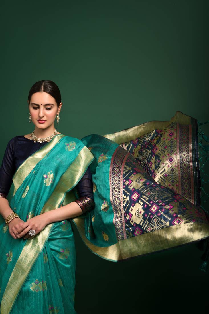 TEAL BEAUTIFUL SILK PATOLA TREANDY SAREE - Mr & Mrs Creation - 4168522