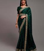 Gruhnaree green embroidered silk saree with blouse