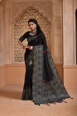 BLACK MOST ELEGANT DESIGNER SILK SAREE 1